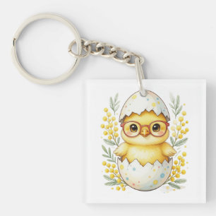 Porte-clés Lunettes de poussin de Pâques mignonnes Mimosa en
