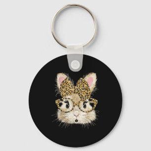 Porte-clés lunettes de visage de lapin drôle bandana léopard