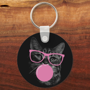 Porte-clés lunettes roses pour chat attrayantes et gomme à mâ