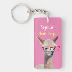 Porte-clés Lunettes Rouges Alpaga Mignon DIY, Nom Message, Ro