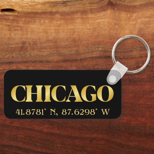 Porte-clés Lux Gold Chicago Latitude & Longitude (Recto)