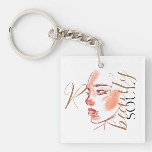 Porte-clés Luxe Beauté Soul Aquarelle Script Monogramme (Devant)