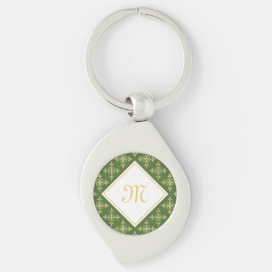 Porte-clés Luxe Monogramme vert et or Quatre Floral