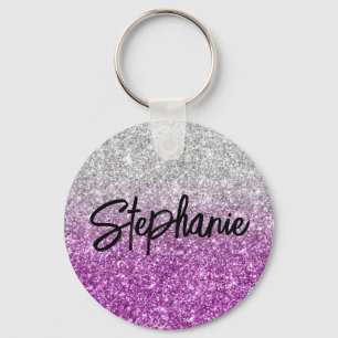 Porte-clés Luxueux Pailleté Argent Violet Ombre Glitter