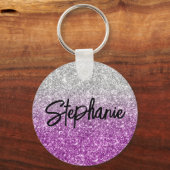 Porte-clés Luxueux Paillettes Argent Violet Ombre Brillante (Recto)