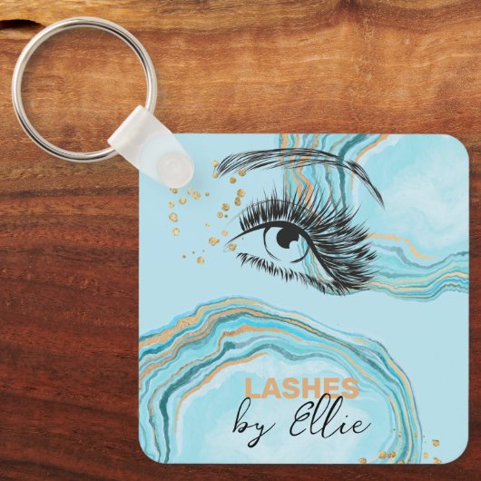 Porte-clés Luxurious Teal Gold Marble Lash Extension Qr Code (Recto)
