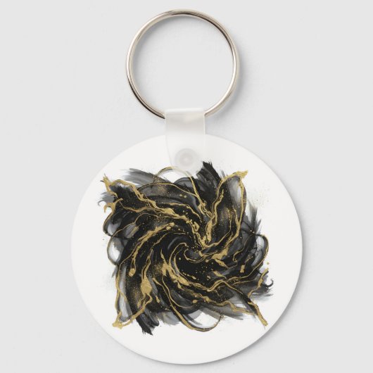 Porte-clés Luxury Gold and Black Abstract Marble Ink Flow (Recto)