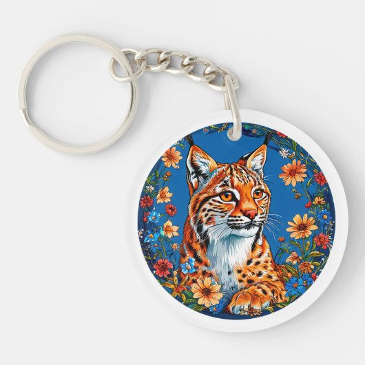 Porte-clés Lynx à la fourrure orange vif (Devant)