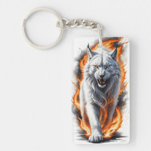 Porte-clés Lynx flamboyant et féroce marchant à travers les f