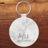Porte-clés M. et Mme. | Élégant marbre moderne Mariage de scr (Recto)
