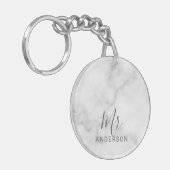 Porte-clés M. et Mme. | Marbre blanc moderne Mariage de scrip (Devant gauche)