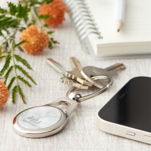 Porte-clés M. et Mme. | Marbre blanc moderne Mariage de scrip (Côté )