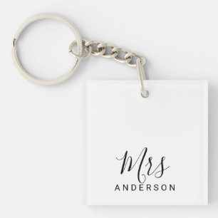 Porte-clés M. et Mme.   Mariage de script moderne noir et bla