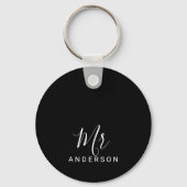 Porte-clés M. et Mme. | Mariage de script moderne noir et bla (Recto)