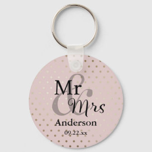 Porte-clés M. & Mme Wedding Favor Nom du Rose/Date Gold