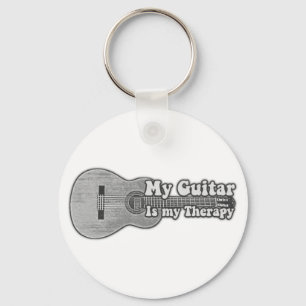 Porte-clés Ma guitare est ma thérapie. dos et guitare blanche