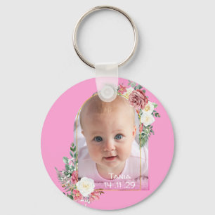 Porte-clés Ma première photo de naissance Fille rose Bébé fl