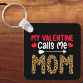 Porte-clés Ma Saint-Valentin m'appelle maman léopard carreaux (Recto)