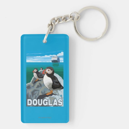 Porte-clés Macareux et bateau de croisière - Douglas, Alaska (Dos)