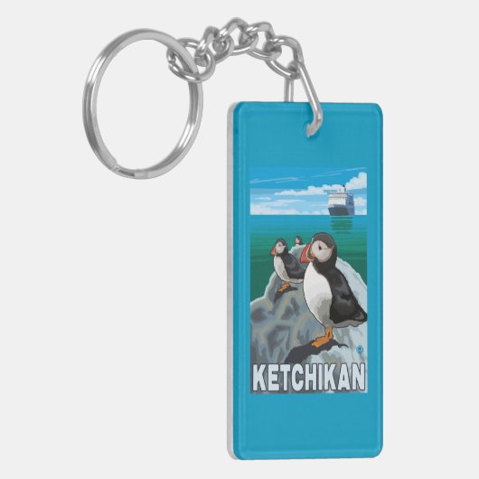 Porte-clés Macareux et bateau de croisière - Ketchikan, (Devant gauche)