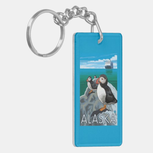 Porte-clés Macareux observant un bateau de croisière (Devant gauche)