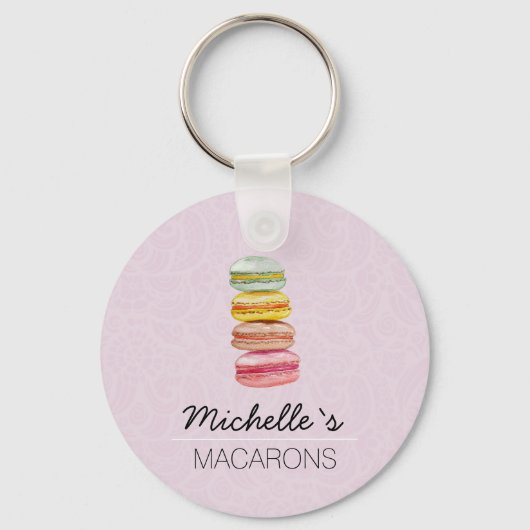 Porte-clés Macarons Français Aquarelle Peints à la main (Recto)