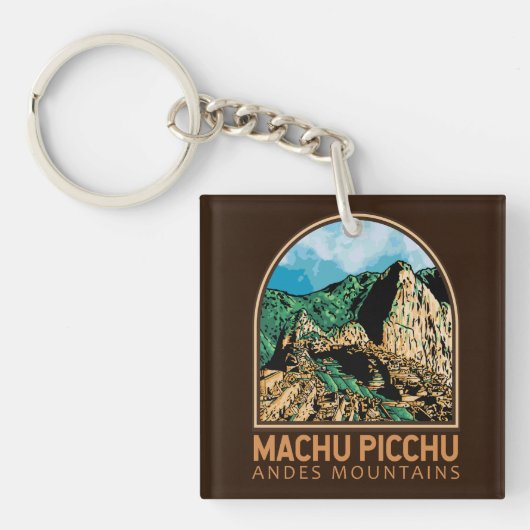 Porte-clés Machu Picchu Pérou Emblem Vintage (Devant)