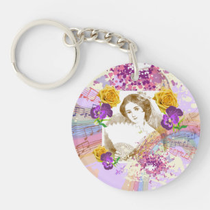 Porte-clés Madame vintage Music&Flowers Round Acrylic