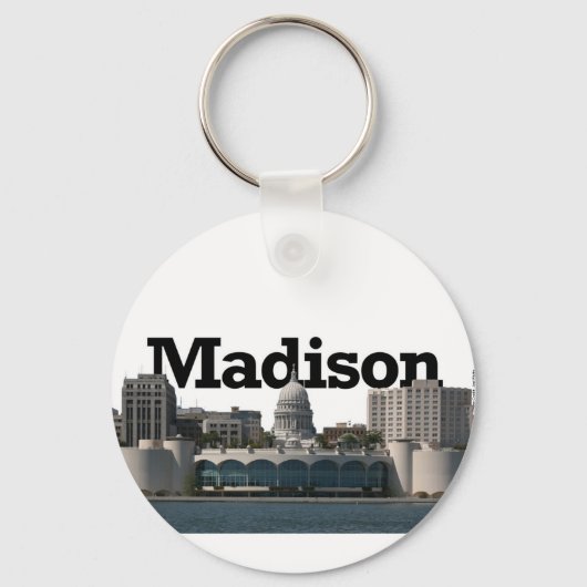 Porte-clés Madison Wisconsin Skyline avec Madison dans le cie (Recto)