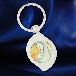 Porte-clés Madone et Enfant Élégante Aquarelle Inspirante