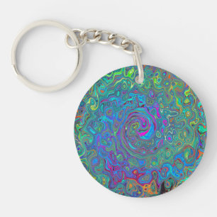 Porte-clés Magenta, Bleu et Mousse verte Retro Swirl
