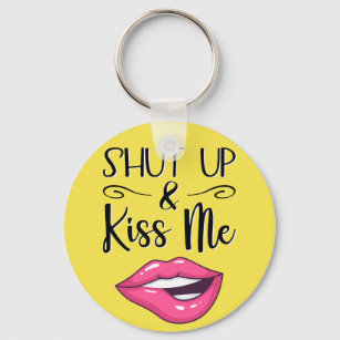 Porte-clés Magenta cartoon lips Shut up and kiss me yellow