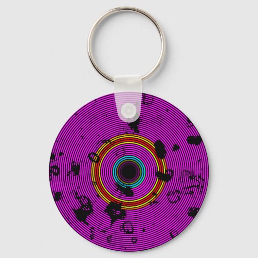 Porte-clés Magenta Multicolor Vinyl Disk Texture Motif (Recto)