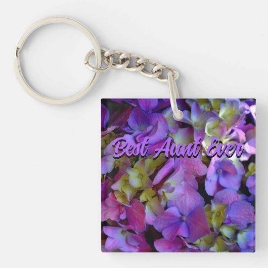 Porte-clés Magenta Purple bleu jaune Hydrangeas fleurs Tante (Devant)