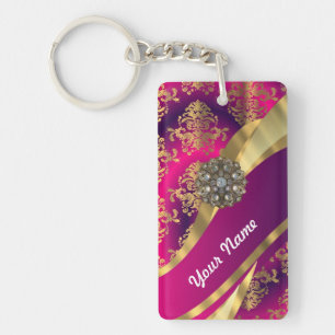Porte-clés Magenta rose chaud et damas or