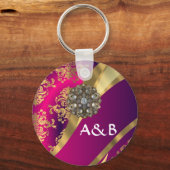 Porte-clés Magenta rose chaud et damas or (Recto)