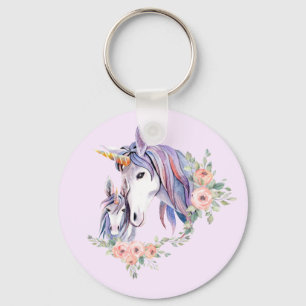 Porte-clés Magique Unicorne maman & bébé aquarelle