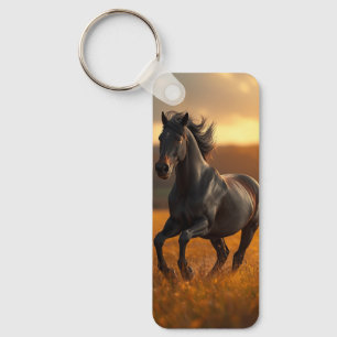 Porte-clés Magnifique Cheval Étalon Noir Paysage de Coucher d