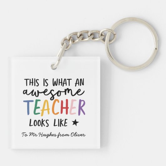 Porte-clés Magnifique enseignant typographie moderne arc-en-c (Dos)