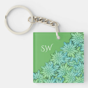Porte-clés Magnifique floral moderne vert monogramme