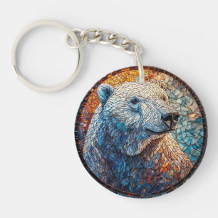 Porte-clés Magnifique œuvre d'art en verre teinté d'ours pola