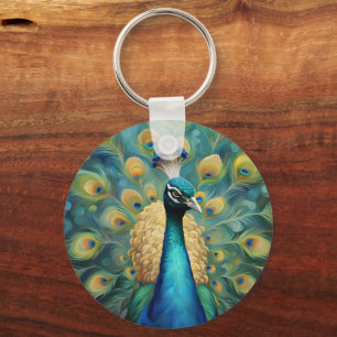 Porte-clés Magnifique paon vert et bleu