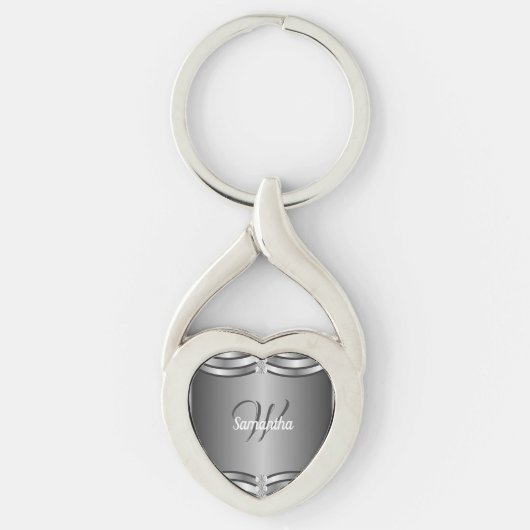 Porte-clés Magnifique Unique Géométrique Argent Monogrammé (Devant)