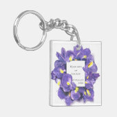 Porte-clés Magnifiques Iris Violets Aquarelle Florale Merci (Devant gauche)
