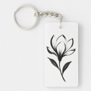 Porte-clés Magnolia de style encre – Dessin floral élégant su