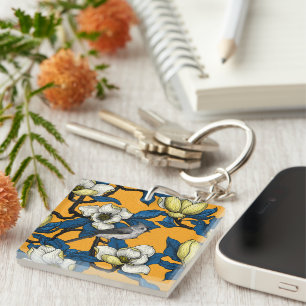 Porte-clés Magnolia en floraison et oiseau de tireur 3