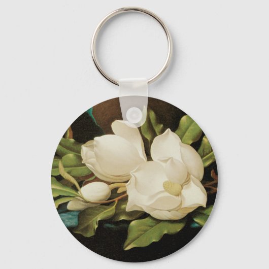 Porte-clés Magnolias géant sur un tissu de velours bleu par M (Recto)