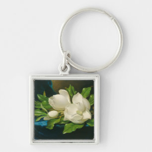 Porte-clés Magnolias géantes sur un tissu de velours bleu, v