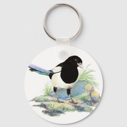 Porte-clés Magpie - Aquarelle Oiseau (Recto)