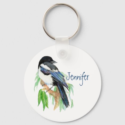 Porte-clés Magpie dans le Willow Tree, Oiseau, Jardin à Custo (Recto)